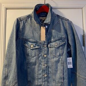 Badgley Mischka 💯Cotton Distressed Hem Logo Button Jacket NWT